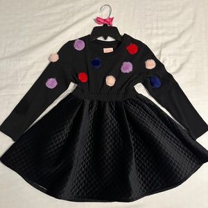 Black Kids Formal Dress with Colorful Pom Poms